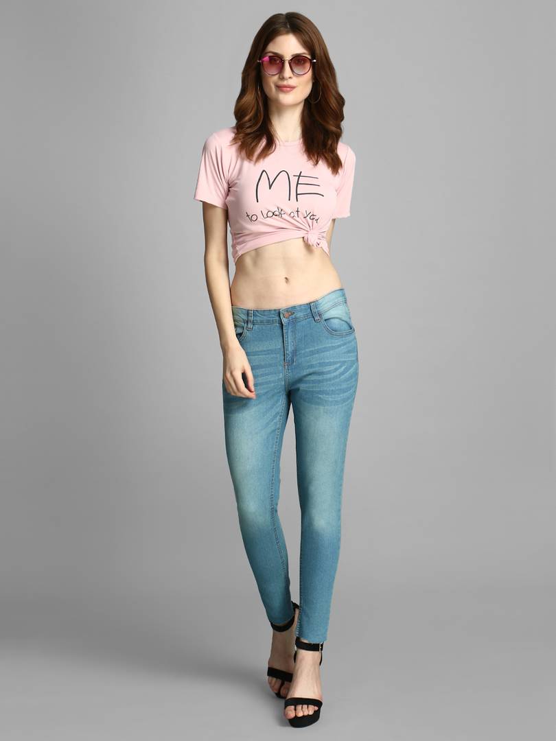 Stylish Cotton Blend Solid Skinny Fit High Rise Jeans For Women.