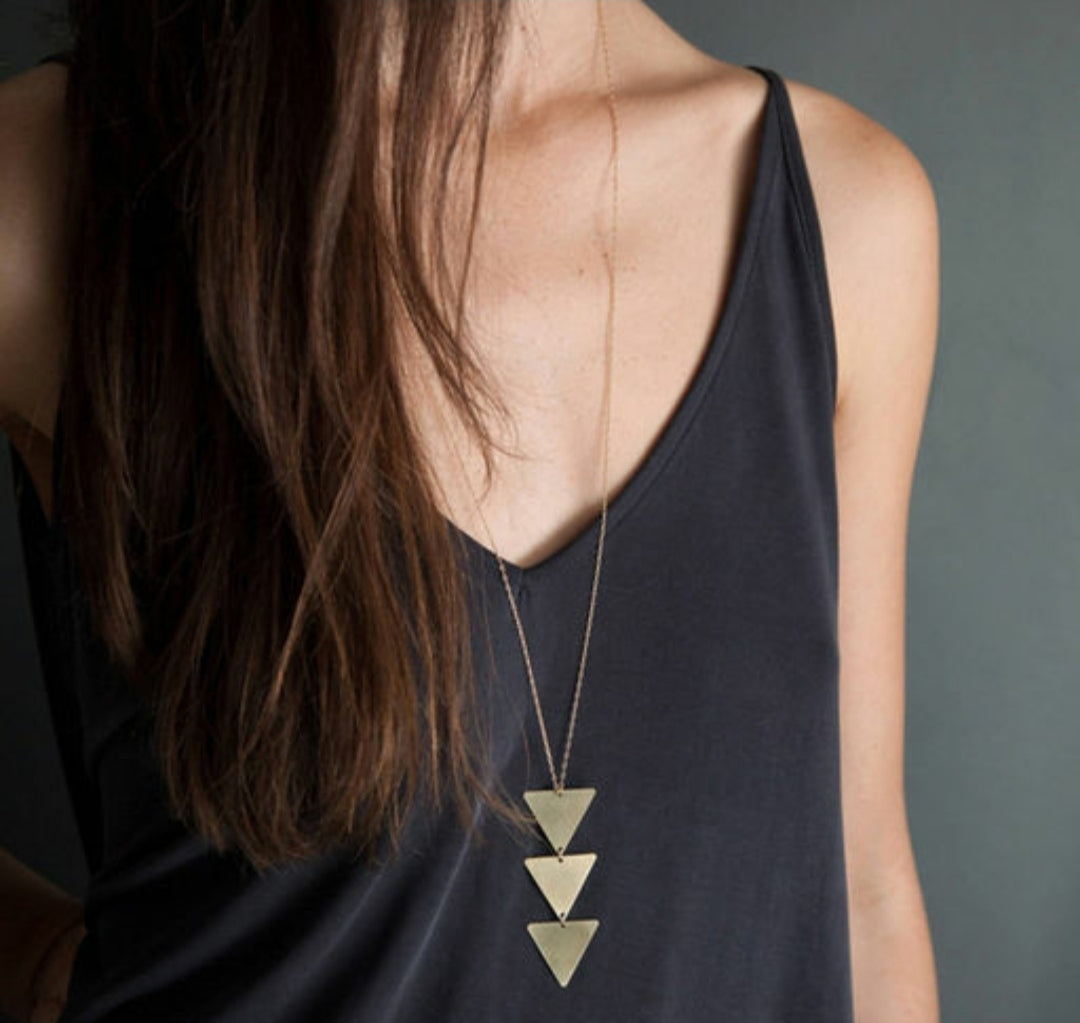 Triple Triangles Long Chain Women Necklace.