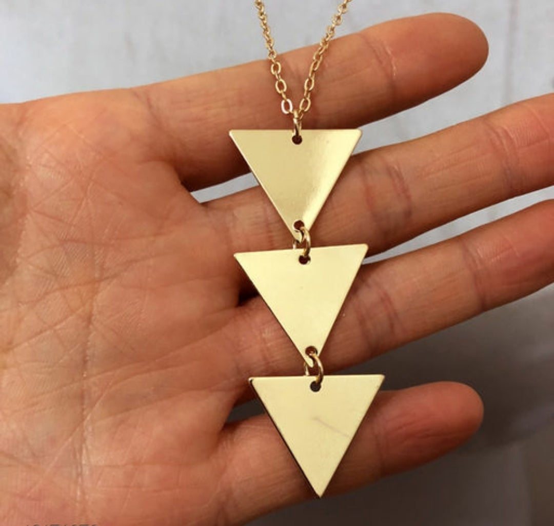 Triple Triangles Long Chain Women Necklace.