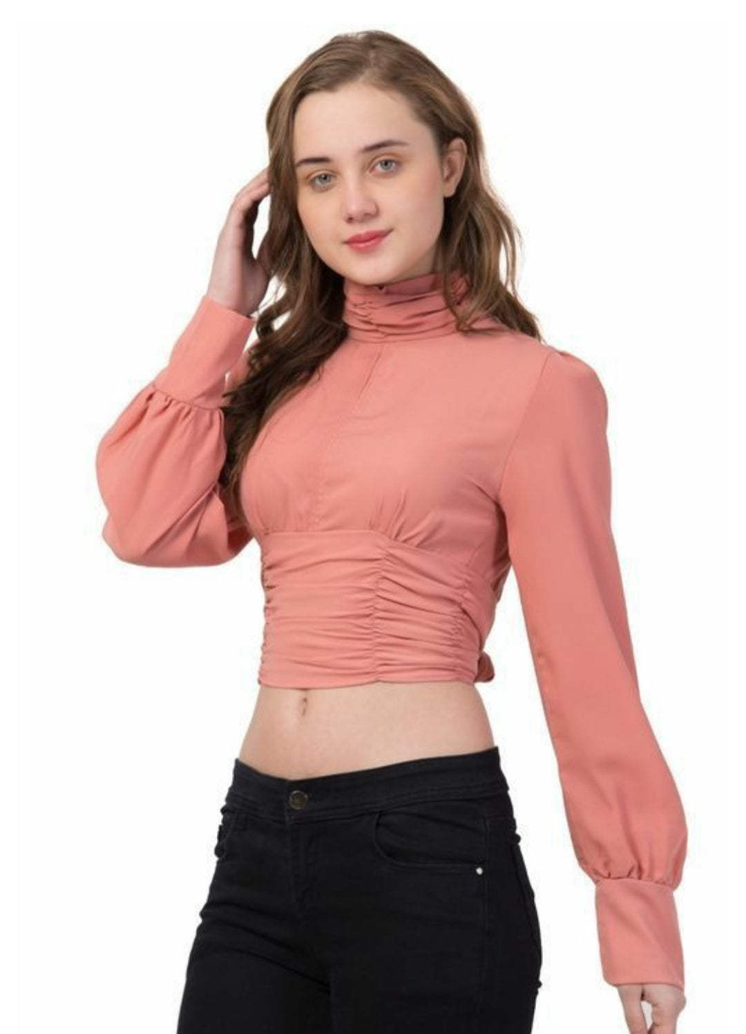Stylish Gabriel Turtle Neck Full-Sleeves Sexy Crop Top.