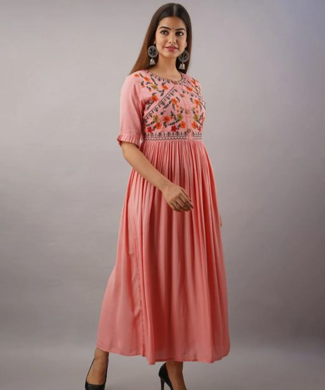 Xenovia Peach Embroidered Maxi Dress.
