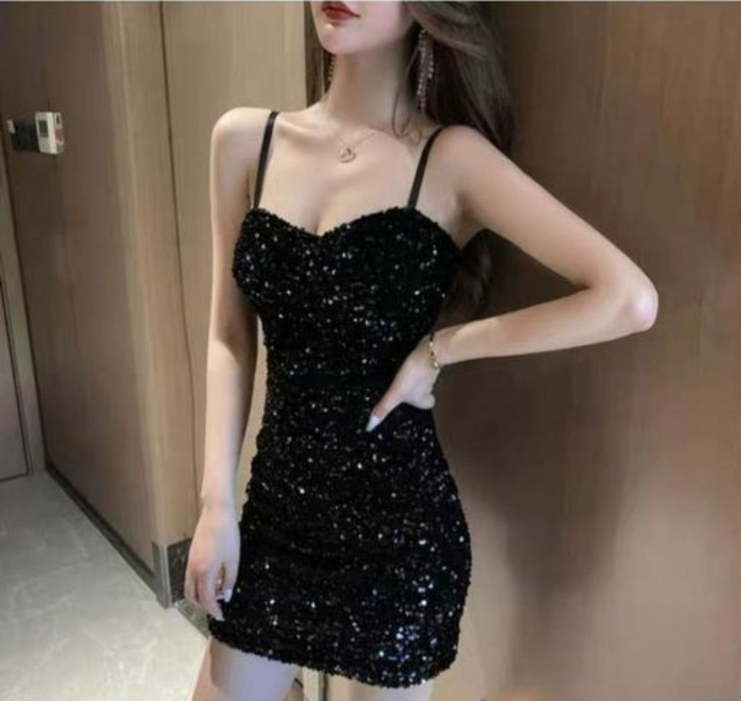 Sexy Black Shinning Velvet Party Wear Dress.