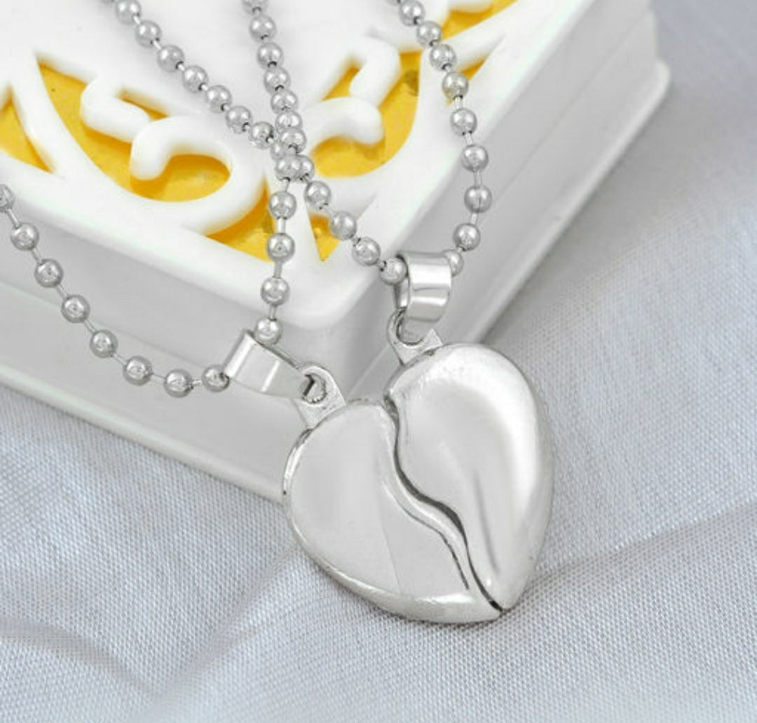 Sterling Silver Detachable Heart Couple Pendant Necklace.