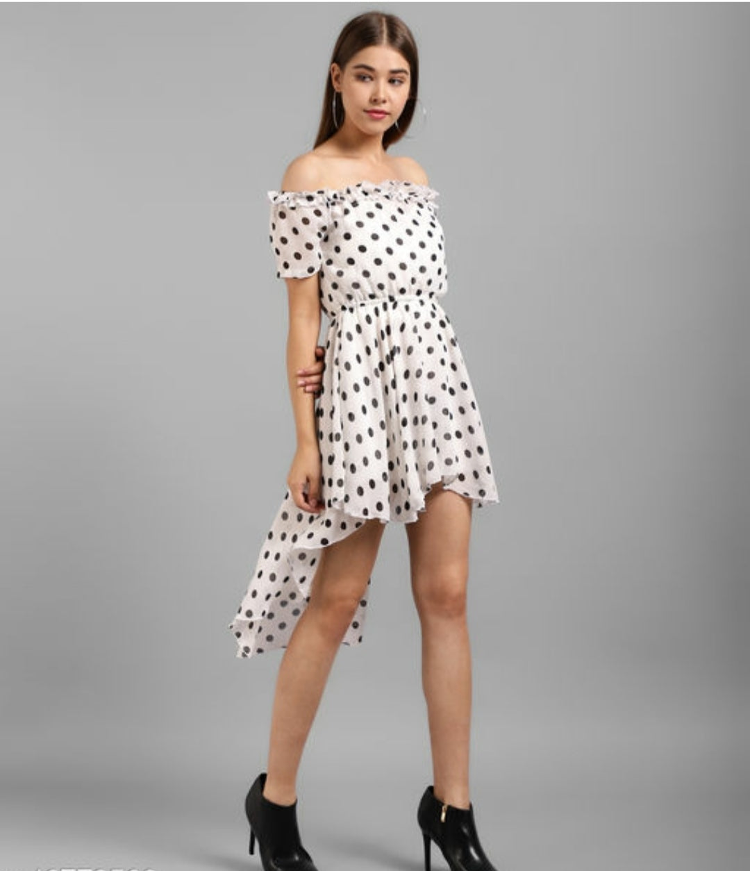 Stylish Nayara Off-shoulder Polkadot Mini Dress.