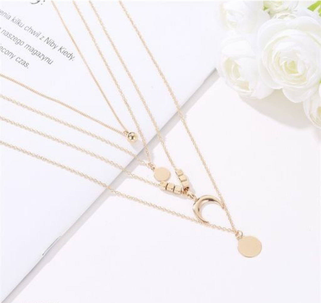 Crescent Moon Four-Layered Gold Plated Necklace for Women.