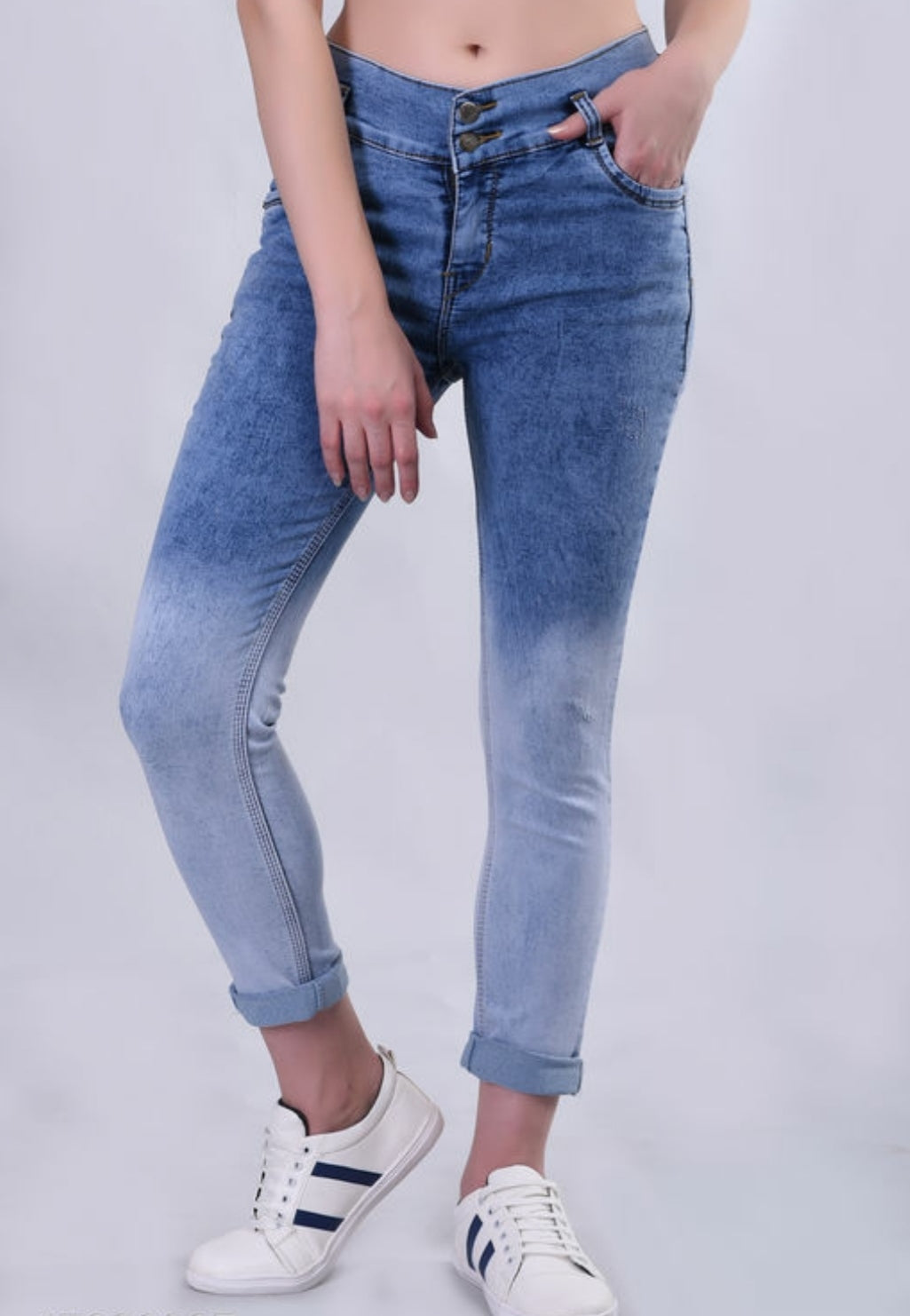 Stylish Women Branded Denim Skinny Twin-Shade Jeans