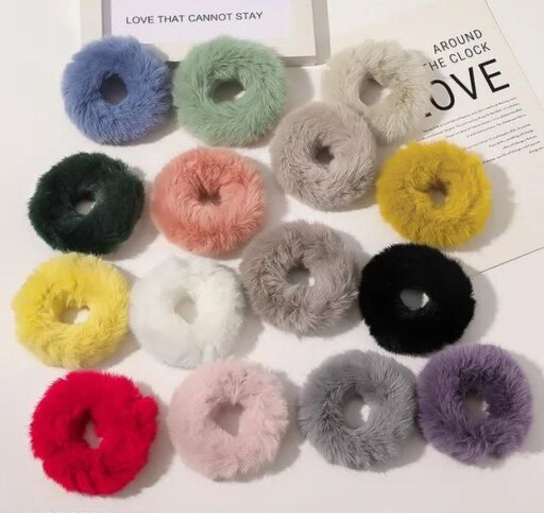 Attractive Women Multicolored Fur Scrunchies (Pack of 12)