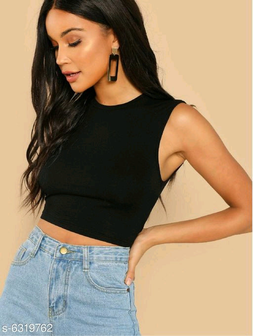 Iconic Raven Plain Slim Fit Crop Top & T-Shirt for Women.